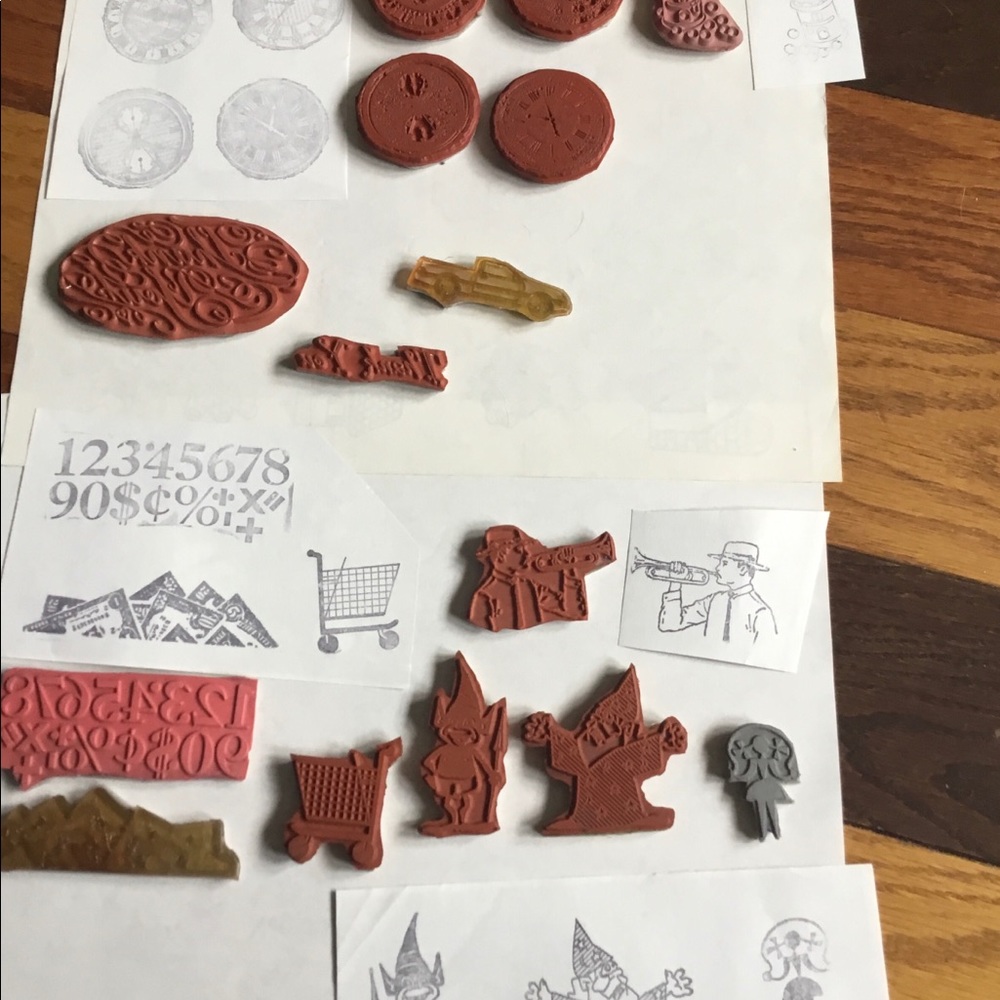 Miscellaneous rubber cling stamps clocks trucks++